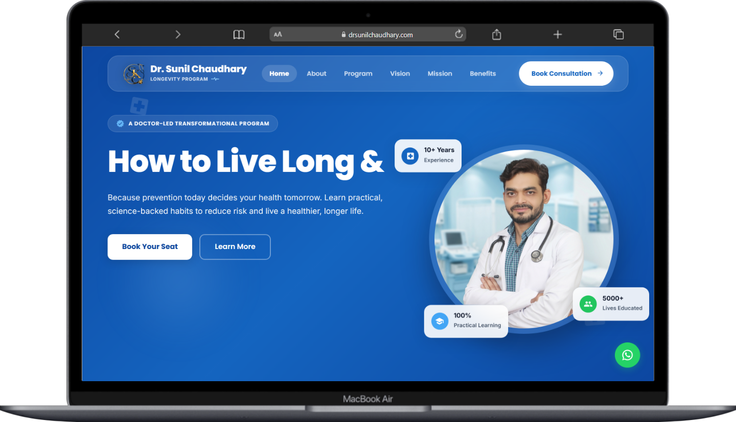 Dr. Sunil Chaudhary website, shown on a laptop screen